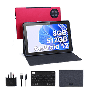 Cidea C Idea Adults Tablets, 10 Inches Android 12 Sim 8GB+512GB Storage Keyboard Tablt PC(Red)